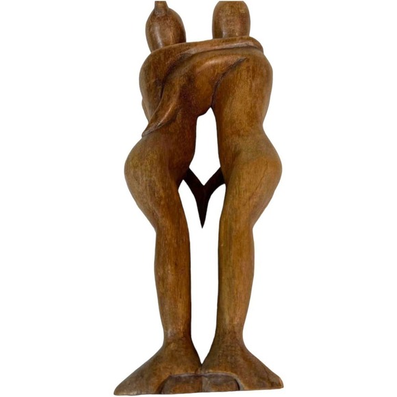 Hand Carved Wooden Love & Unity Sculpture Loving Couple Embracing Dancing - Picture 2 of 6